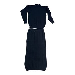 Vintage Deans of‎ Scotland 2PC Knit Set Lambswool Rabbit Hair Skirt + Mock Neck